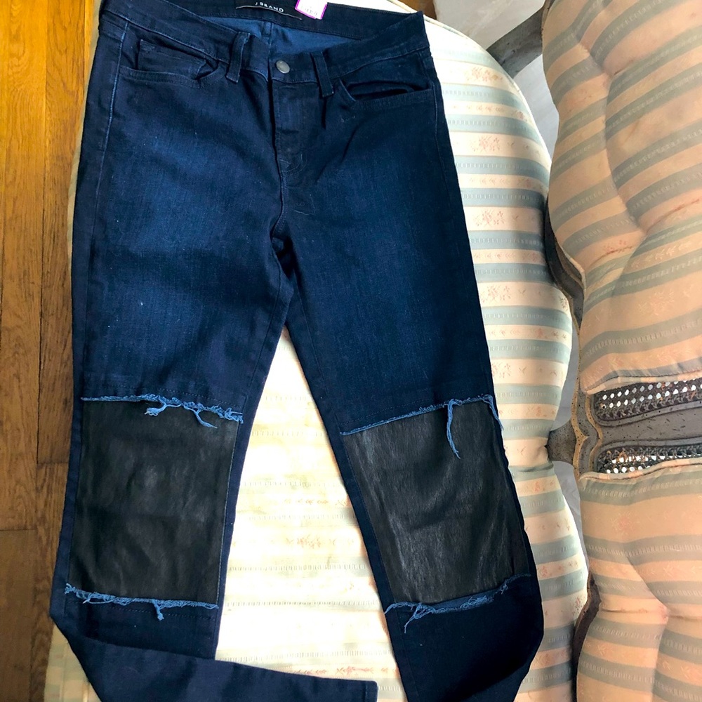 JBRAND KLASH JEANS WITH LEATHER PATCH SIZE 27. Preowned
